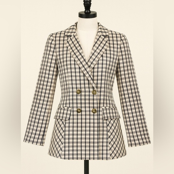 Express x Negin Mirsalehi Double-Breasted Plaid Blazer – Size XS - Picture 1 of 10